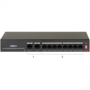 DAHUA PFS3010-8ET-65 8 Port MegaBit 8 Port PoE 65W +2 Port MegaBit Uplink Yönetilemez Masaüstü Switch