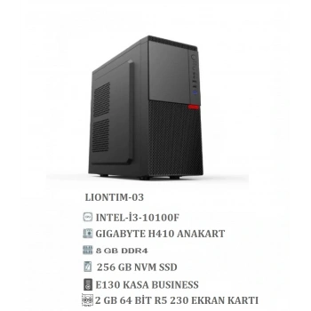 LIONTIM-03 Hazir Sistem Masüstü (Office Kasa) i3-10100f/8 Gb DDR4 /256 GB Nvm Ssd/2 Gb Gb Harici Ekran Karti/Cpu Kule Kasa