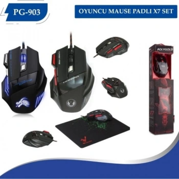 Polygold PG-903 Profesyonel Oyuncu Mouse + Mousepad Siyah Kırmızı/Mavi