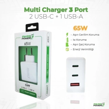PRS-303 65W Çoklu Hızlı Pd - Gan Adaptör Şarj Aleti-Cihazı Type-C PRS-302