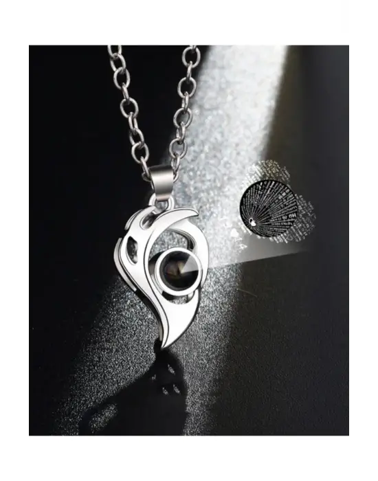 100 Dilde Seni Seviyorum Gri Mıknatıslı Çift Sevgili Kolye Takı