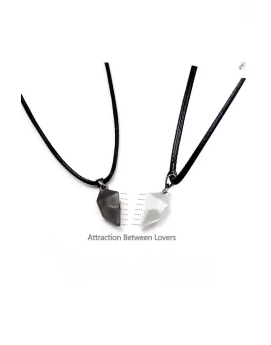 2li Gri Siyah Iki Adet Mıknatıslı Çift Kalp Sevgili Metal Kolye Takı