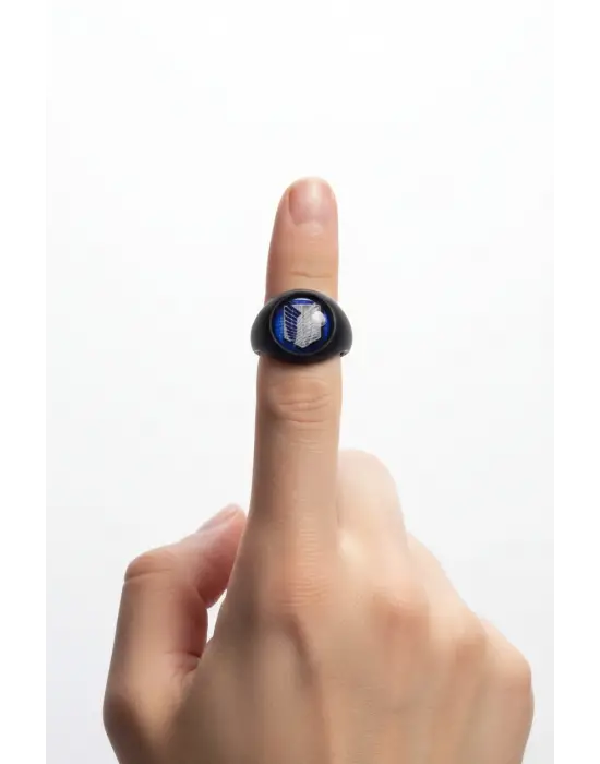 Antik Gümüş Kaplama Anime Attack On Titan Ayarlanabilir Siyah Yüzük