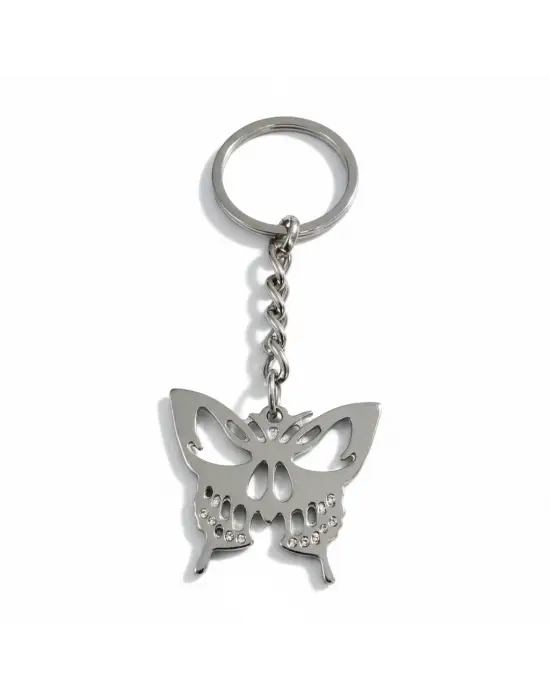 Antik Gümüş Kaplama Vintage Butterfly Kelebek Sembol Anahtarlık