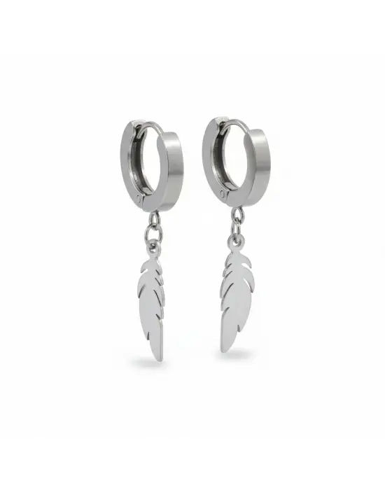 Vintage Gümüş Renk Tüy Figürlü Sallantılı Halka Küpe