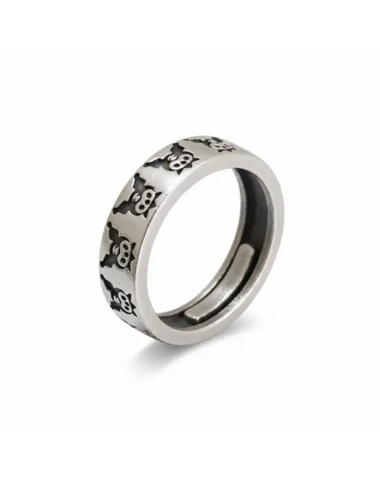 Gümüş Kaplama Kuromi Desenli Antik Görünümlü Ayarlanabilir Unisex Yüzük