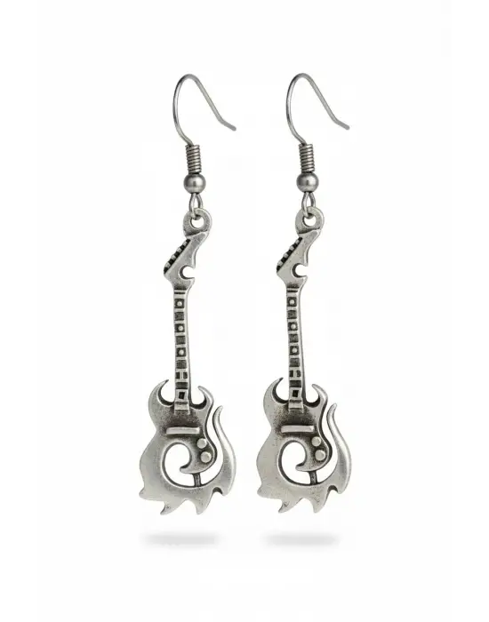 Antik Gümüş Kaplama Vintage Sallantılı Alevli Gitar Küpe