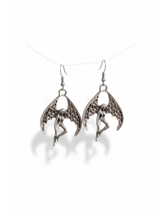 Antik Gümüş Kaplama El Yapımı Karanlık ButterDevil Heart Küpe