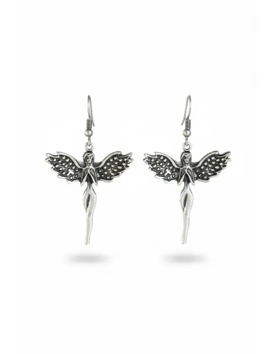 Antik Gümüş Kaplama Vintage Angel Küpe