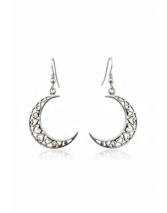 Antik Gümüş Kaplama Vintage Ay Hilal Küpe