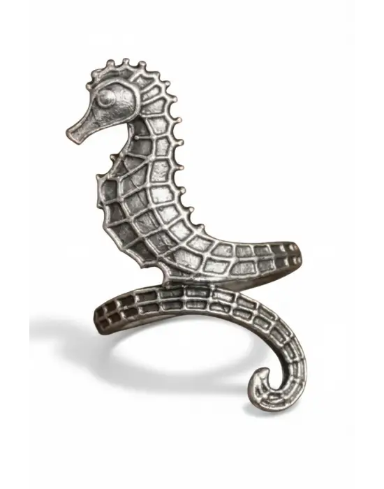 Antik Gümüş Kaplama Deniz Atı Tasarımlı Ayarlamalı Kadın Yüzük
