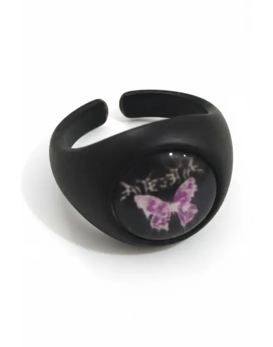 Antik Gümüş Kaplama Unisex Ayarlanabilir Anime Gloomy Butterfly Yüzük Ring