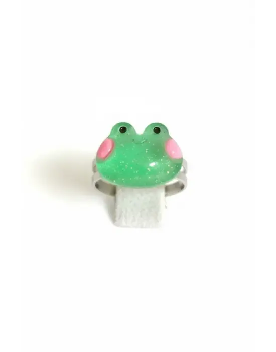 Retro Renkli Kaplama Sevimli Anime Kurbağa Ayarlanır Kurbağa Yüzük