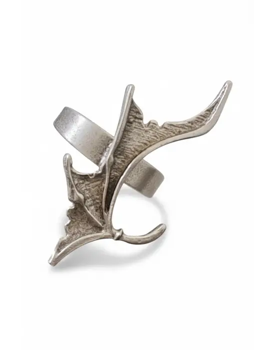 Antik Gümüş Kaplama Ayarlanabilir Gotik Heart Yarasa Dekor Unisex Yüzük