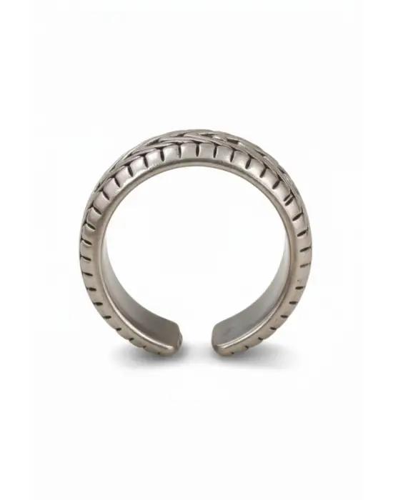 Gümüş Renk Eskitme Örgü Desenli Yüzük - Ayarlanabilir Antik Vintage Unisex Model