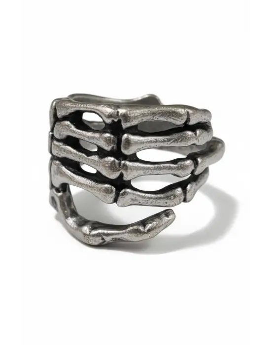 Gümüş Renk İskelet El Yüzük - Parmağa Sarılan Kemik Tasarımlı Ayarlanabilir Takı