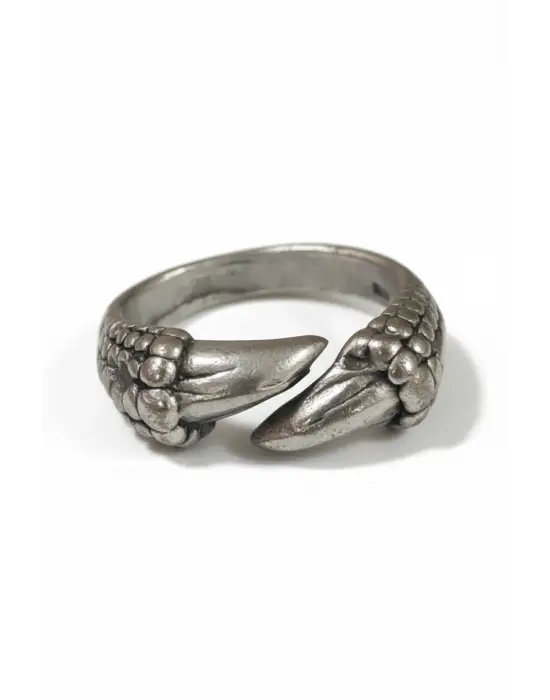 Gümüş Renk Ejderha Pençesi Yüzük - Ayarlanabilir Pullu Dokulu Gotik Aksesuar