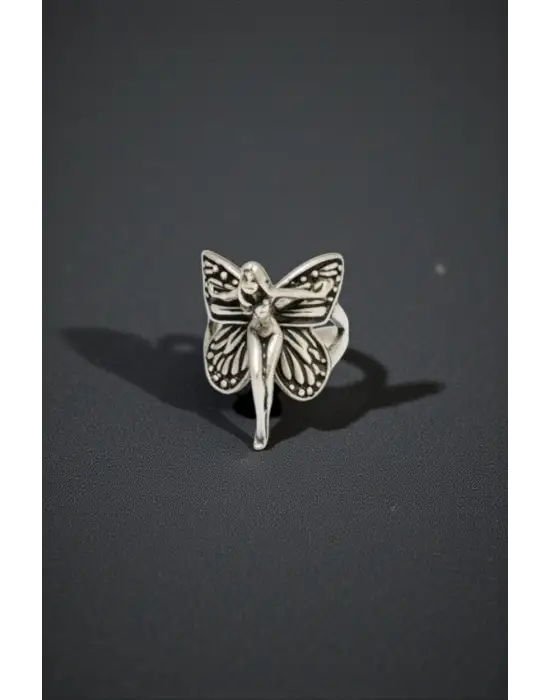 Antik Gümüş Kaplama Unisex Ayarlanabilir Gotik Angel Girl Yüzük