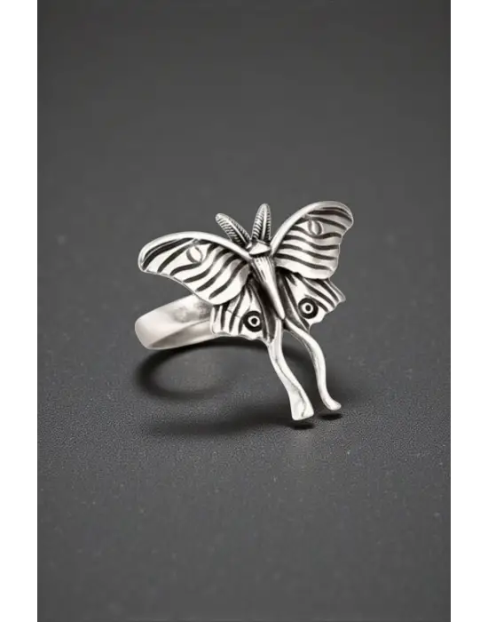 Gothic Gümüş Kaplama Mothre Model Unisex Yüzük