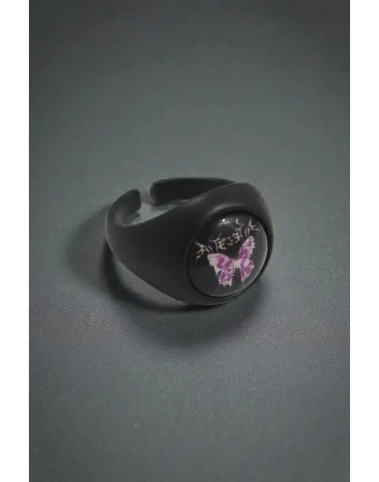 Antik Gümüş Kaplama Unisex Ayarlanabilir Anime Gloomy Butterfly Yüzük Ring