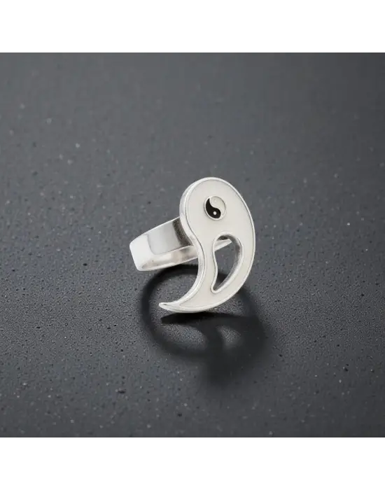 Antik Gümüş Kaplama Ayarlanabilir Ying-Yang Sembol Unisex Yüzük