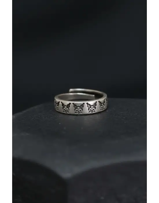 Gümüş Kaplama Kuromi Desenli Antik Görünümlü Ayarlanabilir Unisex Yüzük