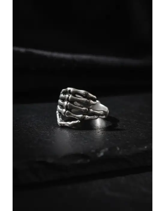 Gümüş Renk İskelet El Yüzük - Parmağa Sarılan Kemik Tasarımlı Ayarlanabilir Takı