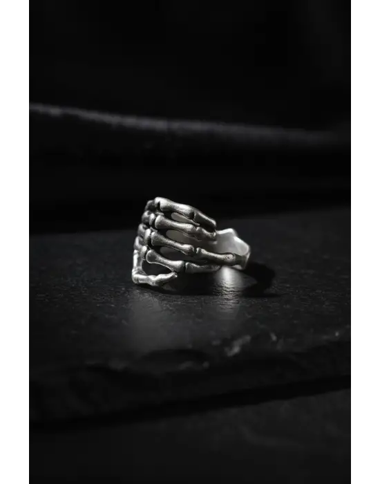 Gümüş Renk İskelet El Yüzük - Parmağa Sarılan Kemik Tasarımlı Ayarlanabilir Takı