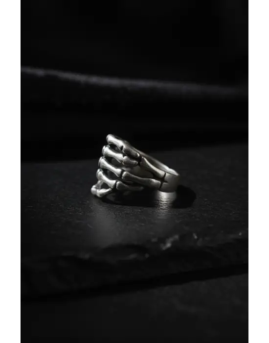 Gümüş Renk İskelet El Yüzük - Parmağa Sarılan Kemik Tasarımlı Ayarlanabilir Takı