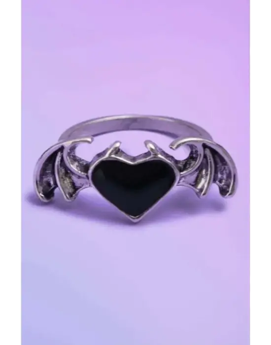 Anime Gothic Kalp Heart Decor Çift Kanat Unisex Ayarlanabilir Yüzük