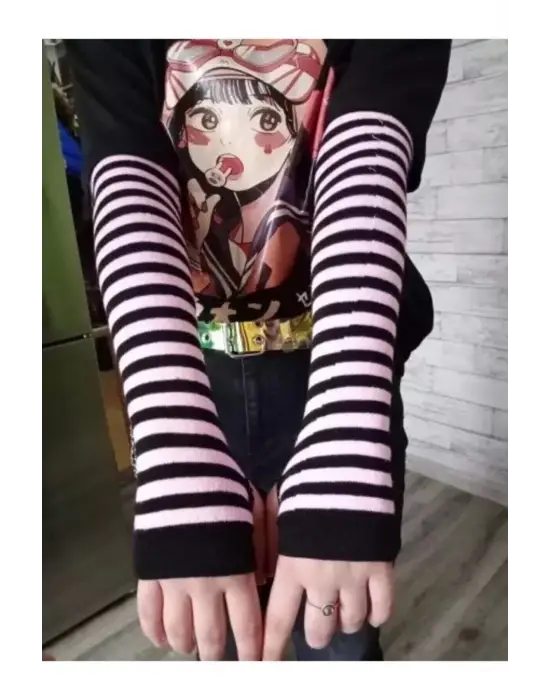 Anime Grunge Punk Siyah Beyaz Çizgili Kolluk