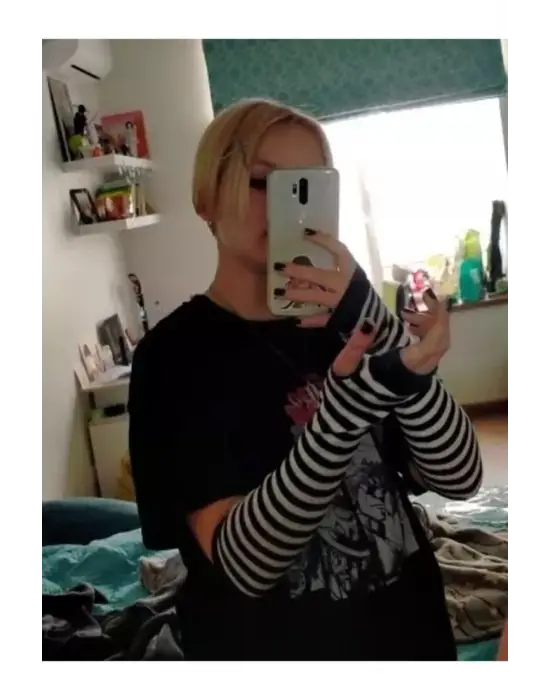 Anime Grunge Punk Siyah Beyaz Çizgili Kolluk