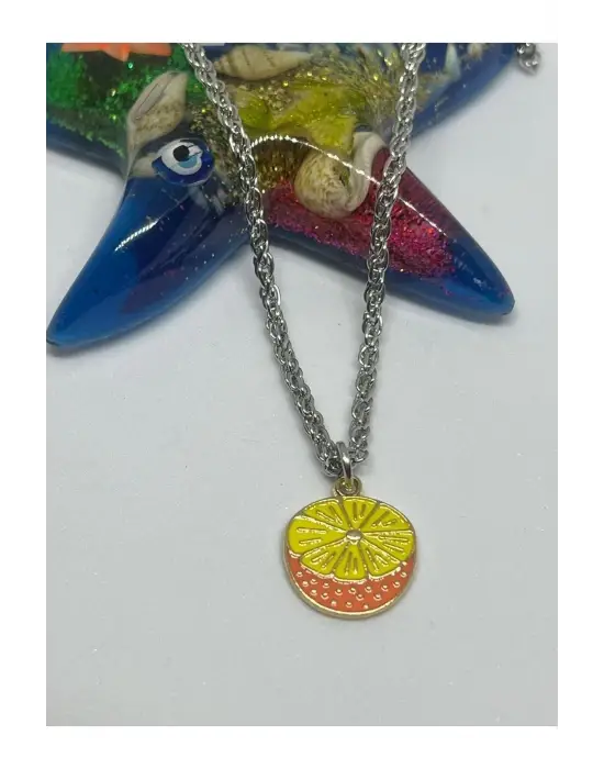 Anime Harajuku Retro Vintage Gümüş Kaplama Portakal Zincirli Aksesuar Kolye