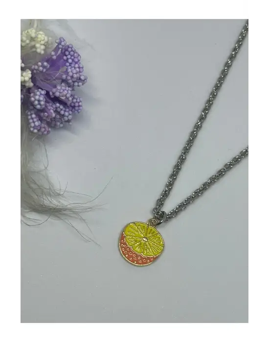 Anime Harajuku Retro Vintage Gümüş Kaplama Portakal Zincirli Aksesuar Kolye