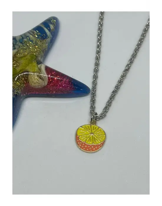 Anime Harajuku Retro Vintage Gümüş Kaplama Portakal Zincirli Aksesuar Kolye