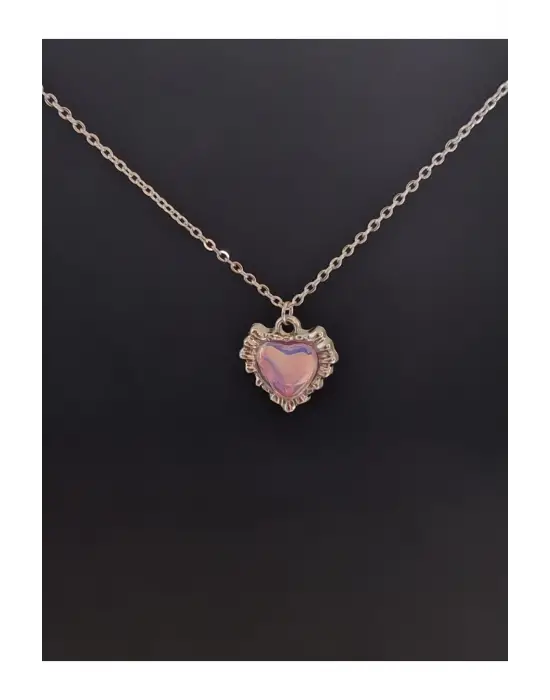Antik El Yapımı Kalp Şeklinde Amestist İşlemeli Özel Kolye