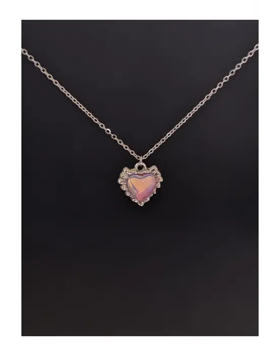 Antik El Yapımı Kalp Şeklinde Amestist İşlemeli Özel Kolye