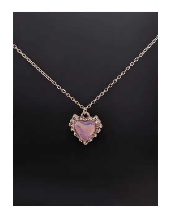 Antik El Yapımı Kalp Şeklinde Amestist İşlemeli Özel Kolye