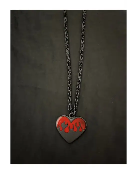 Antik Gotik Gümüş Kaplama Unisex Harajuku Gothic Alevli Kalp Kolye