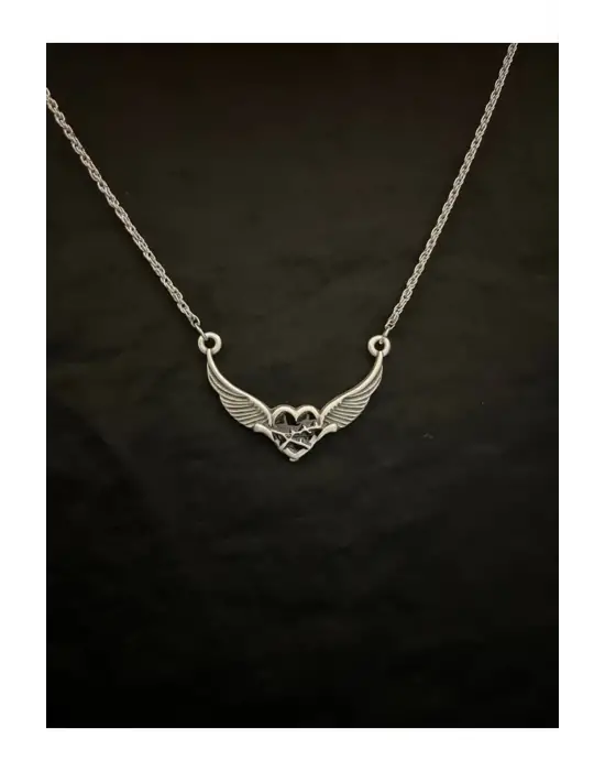 Antik Gotik Gümüş Kaplama Unisex Siyah Kalp Kanadı Anime Gothic Zincirli Kolye