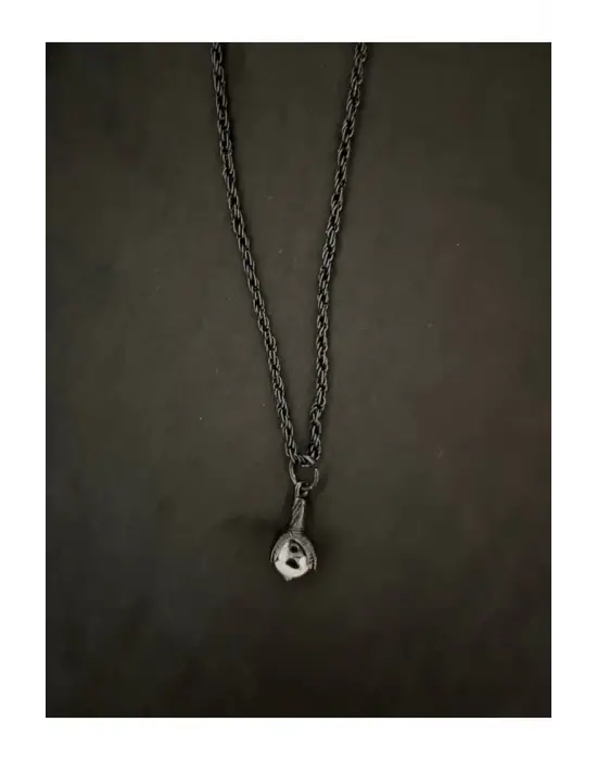 Antik Gotik Gümüş Kaplama Unisex Siyah Toplu Pençe Zincirli Kolye