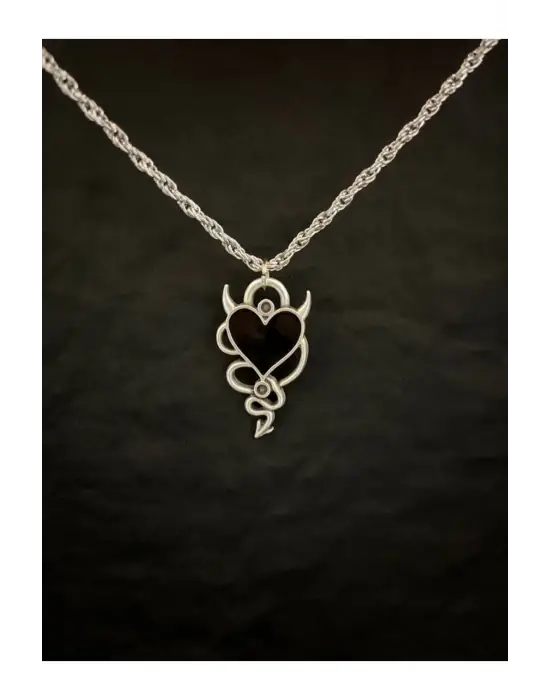 Antik Gotik Gümüş Kaplama Unisex Yarası Mitril Kalp Gothic Zincirli Kolye