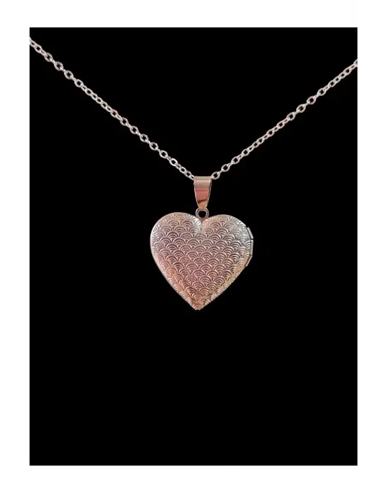 Antik Gümüş Kaplama Açılır Kapaklı Resim Koyulabilir Kalp Zincirli Kolye