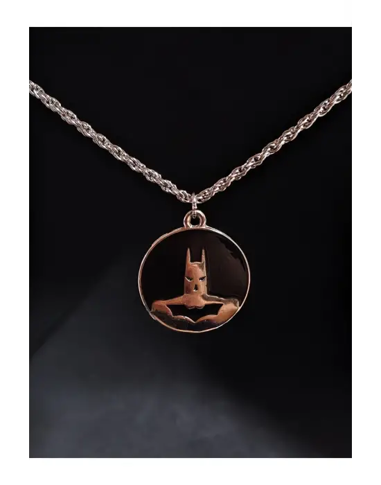 Antik Gümüş Kaplama Batman Sembol Yarasa Unisex Zincirli Kolye