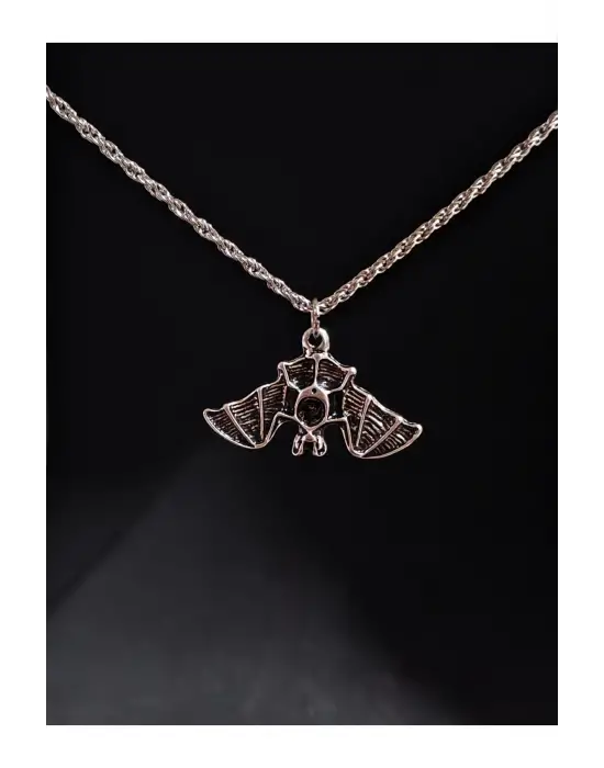 Antik Gümüş Kaplama Batman Sembol Yarasa Unisex Zincirli Kolye