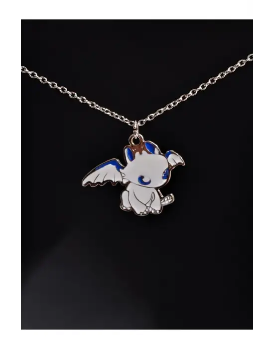 Antik Gümüş Kaplama Ejderha Sembol Unisex Çelik Zincirli Kolye