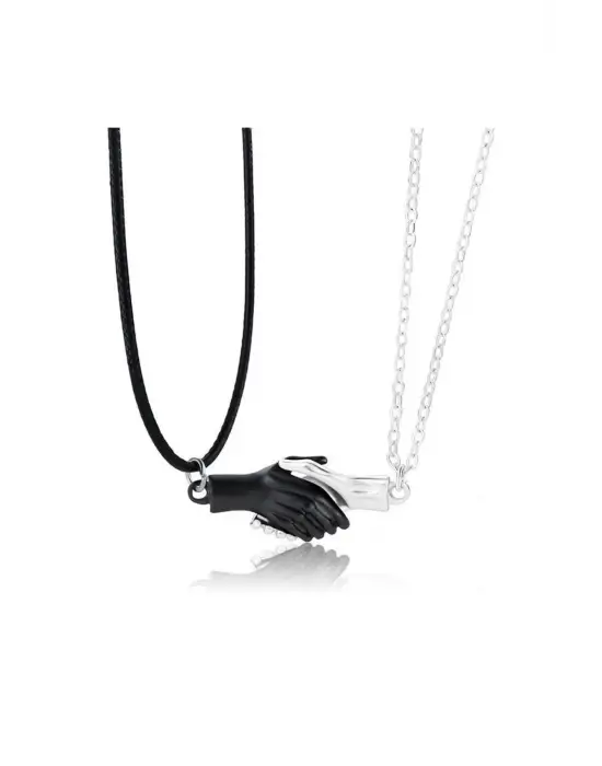 Antik Gümüş Kaplama El Ele Tutuşan 2li Mıknatıslı Sevgili Kolyesi