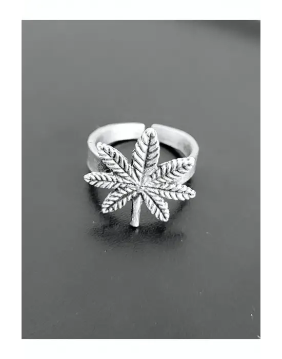 Antik Gümüş Kaplama El Yapımı Ayarlanabilir Yonca Yaprak Yüzük