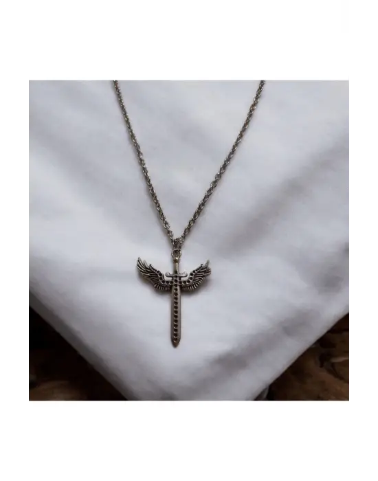 Antik Gümüş Kaplama El Yapımı Özel Melek Zihgir Kanat Erkek Kadın Kolye