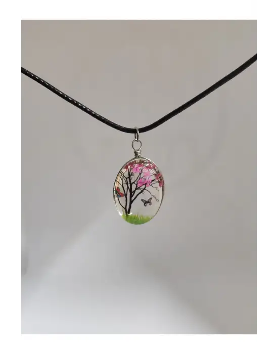 Antik Gümüş Kaplama Flowers Kanat Wing Motif Hediyelik İpli Kolye